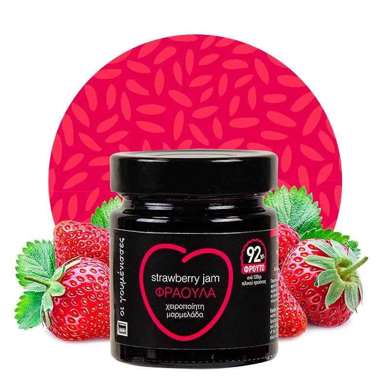 002004-1.jpg GOUMENISSES, Handmade Strawberry Jam, 92% Berries, 220g (Best before 05/09/2026) - Image 1