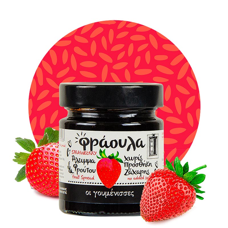 020000-1.jpg GOUMENISSES, Strawberry Spread, 100% made from berries and juices, No Sugar added, Handmade, 220g (Best before 19/08/2026) - Image 1