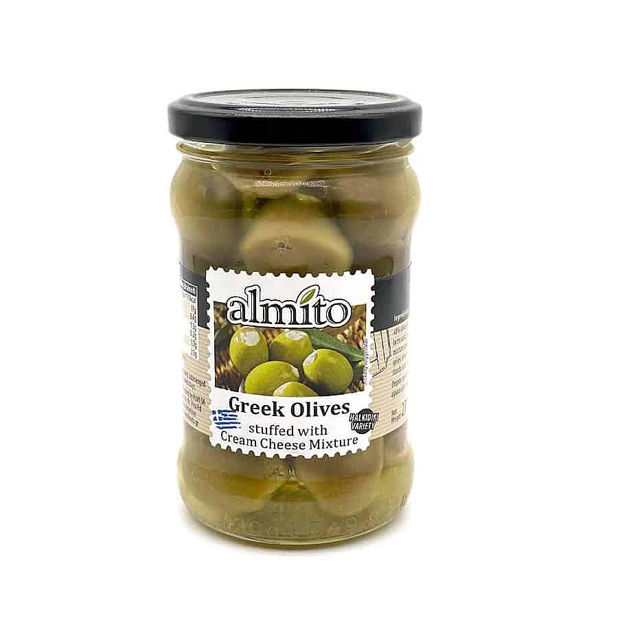 0421501-1.jpg ALMITO, Green Olives, Halkidiki variety, stuffed with cream cheese, 320ml - Image 1