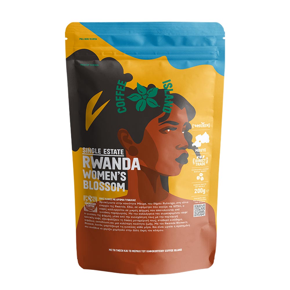 19.2.1.02-1.jpg COFFEE ISLAND, RWANDA WOMEN’S BLOSSOM, 100% specialty arabica single estate whole coffee beans, 200g (Best before 18/11/2025) - Image 1