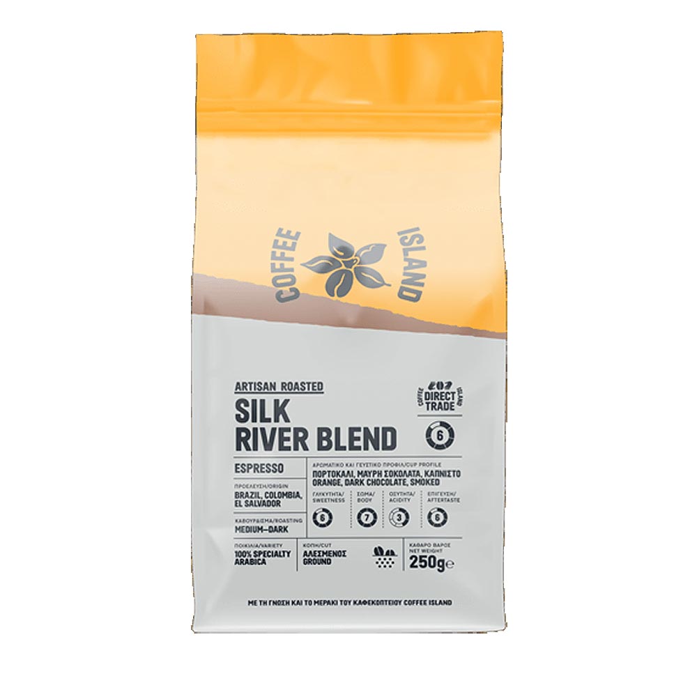 19.2.1.03-1.jpg COFFEE ISLAND, ESPRESSO SILK RIVER BLEND, (GRINDED), 100% Specialty Arabica espresso blend, 250g (Best before 03/2026) - Image 1