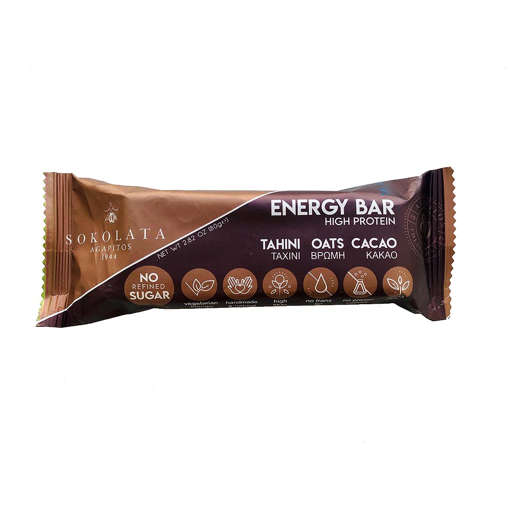 EB80N002-1.jpg SOKOLATA AGAPITOS 1944, Energy high protein bar with tahini & oats & cocoa, 80g (Best before 15/05/2025) - Image 1