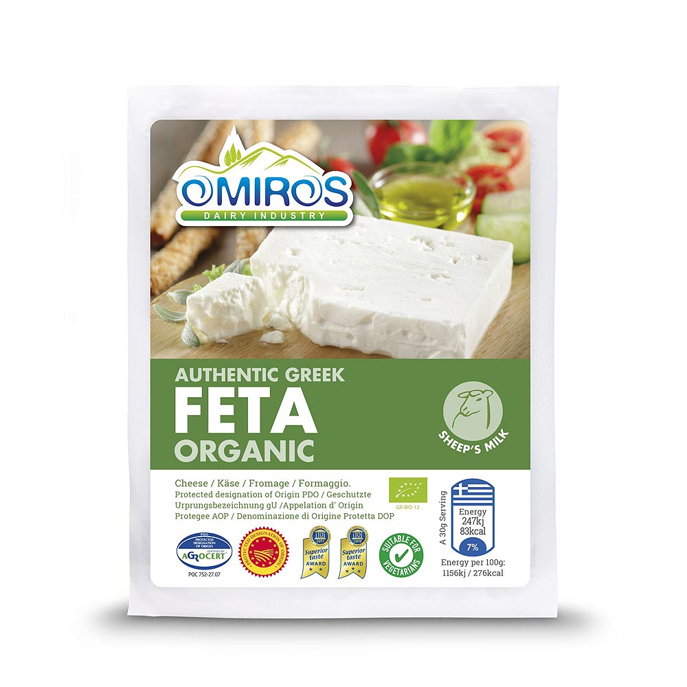 STOM005-1.jpg OMIROS, Authentic, ORGANIC Feta Cheese, PDO, vacuum pack, 200g (Best before 07/06/2025) - Image 1
